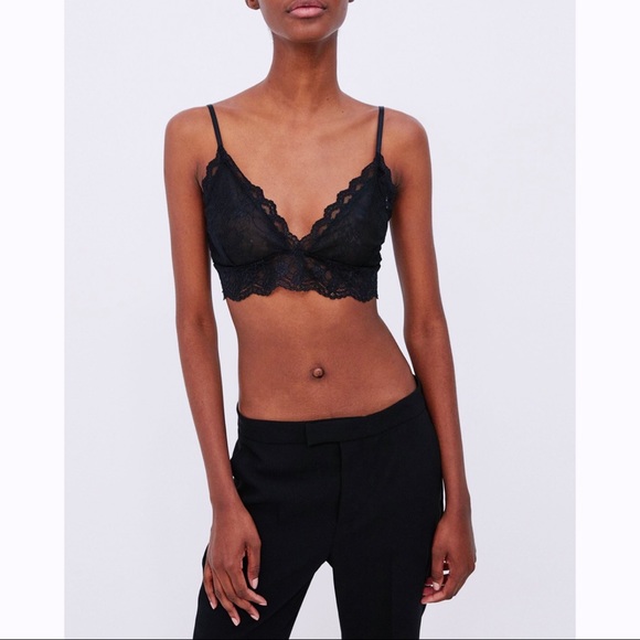 NWT Zara Sheer Black Lace Bralette Bra Top Size S - Picture 3 of 9